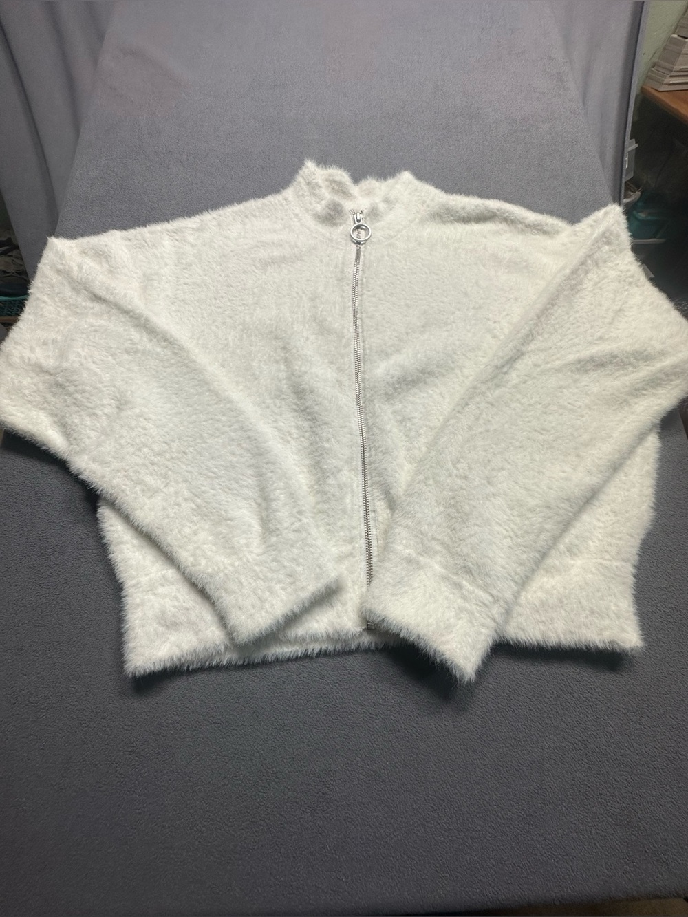 Gymshark Cream Fuzzy Zip-Up Teddy Jacket